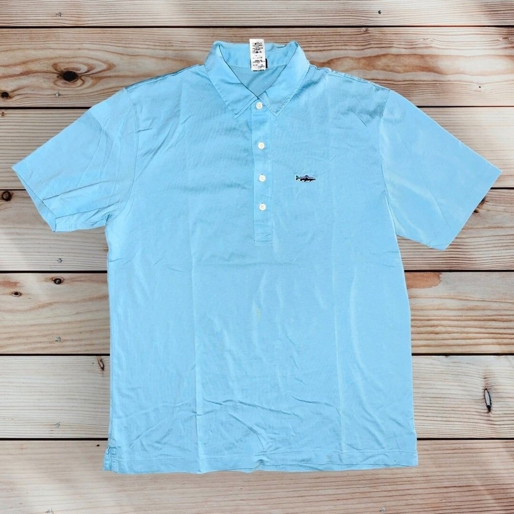 C6 Patagonia polo knit shirt top men's Carolina blue fish logo medium short